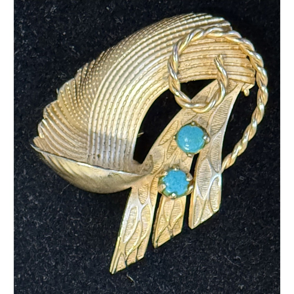 Vintage 10kt Gold Filled Prong Turquoise Teal Textured 1.5" Flower Brooch Pin
